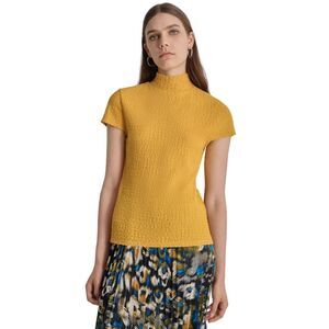 DKNY Women's Top Sz XL Puckered Knit Mock Neck Cap-Sleeve
